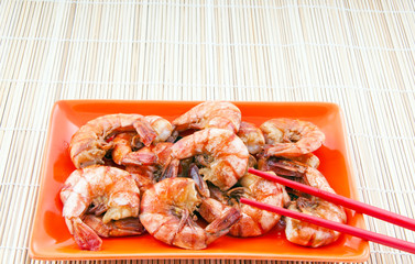 Japanese traditional cuisine. Fried shrimps