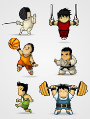 Set of characters engaged in various sports