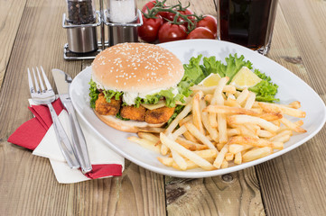 Heap of Chips with Fish Burger