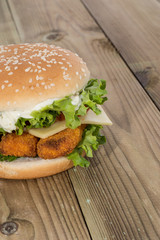Fish Burger on wood