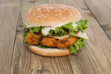 Fish Burger on wood