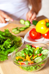 woman cooking salad