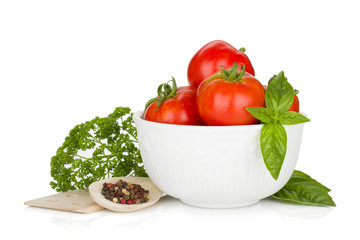 Ripe tomatoes, basil and parsley