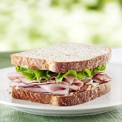 Printed kitchen splashbacks Snack ham sandwich with lettuce and mayo
