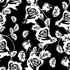 Fototapete Blumen schwarz und weiß nahtloses Blumenmuster