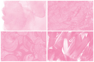 Set of pink watercolor abstract hand painted backgrounds