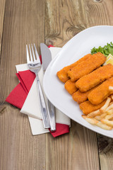 Plate with Chips and Fish Fingers