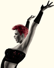 Artistic Modern Punk Woman With Hands in Air