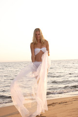 Fototapeta na wymiar Beautiful young woman on the beach