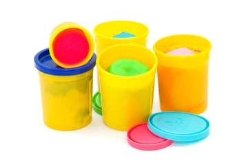 Colourful molding dough for children isolated on white © daffodilred