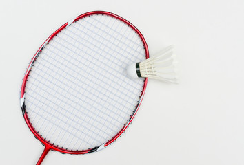 badminton racket with shuttlecock in front view angle