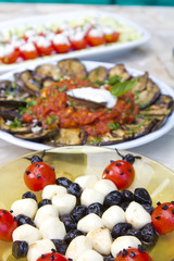 Tasty organic food decoration on marble table
