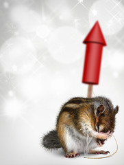 Chipmunk with fireworks, holiday background © dimj