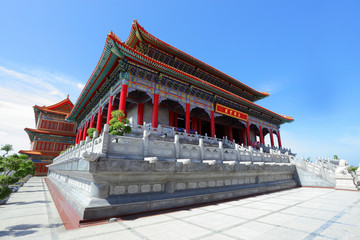 The main palace of Lengnoeiyi temple isolated with blue sky