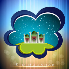 Beautiful greeting card with Mosque or Masjid for Eid Mubarak. E