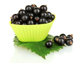 Fresh black currant in silicone mold isolated on white