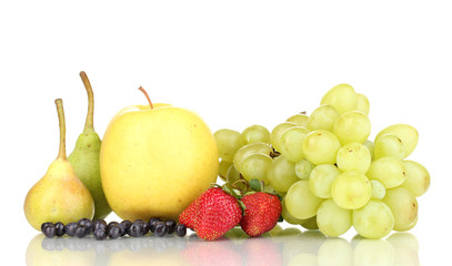 Mix of ripe sweet fruits and berries isolated on white