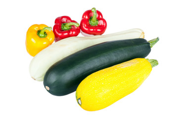 Vegetable marrows and sweet pepper isolated on white
