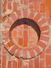 Brick wall round circle details backdrop.