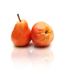 Red pears on white
