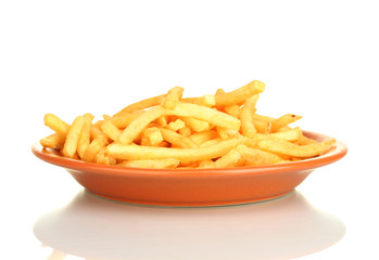 Potatoes fries in the plate isolated on white