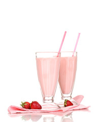 Strawberry milk shakes isolated on white