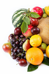 Fresh fruits isolated on a white background. Set of different fr