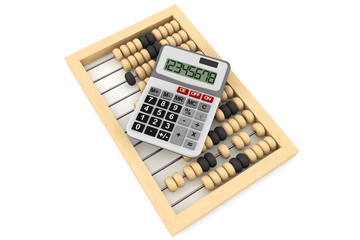 Wooden abacus and calculator