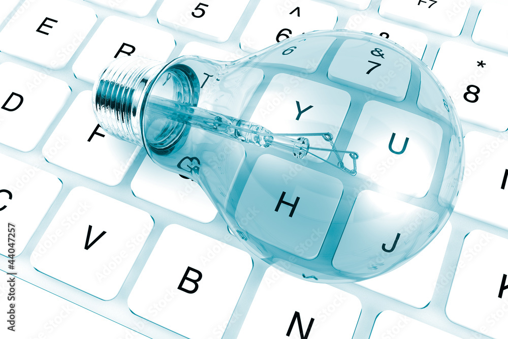 Poster light bulb and computer keyboard