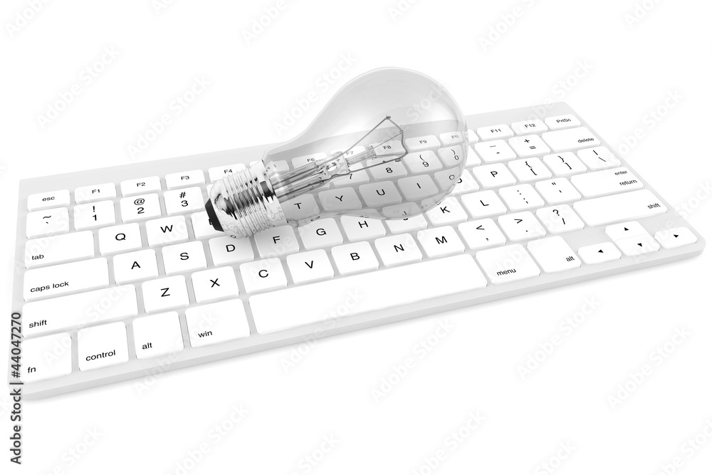 Poster light bulb and computer keyboard