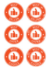 Best seller, choice, offer retro grunge badges