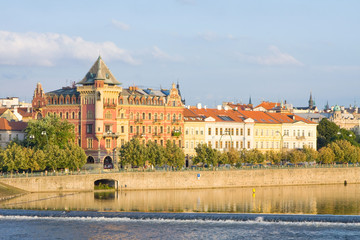 Fototapeta premium Vltava river embankment, Prague, Czech Republic