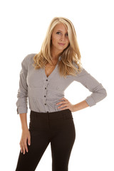 woman gray business on hand hip