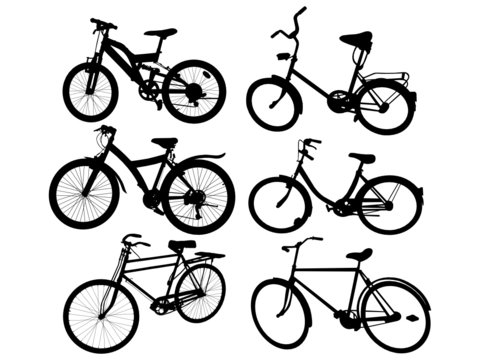 Set of 6 silhouettes of bicycles