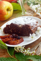 Chocolate strudel with nuts and apple compote