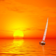 Lonely sailer on sunset