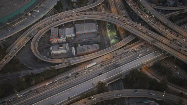 Aerial vertical view of traffic freeway, USA