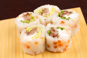 sushi with meat
