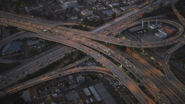 Aerial view of freeways with traffic congestion, USA