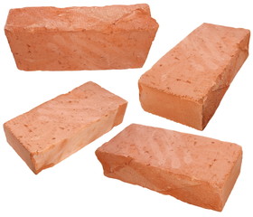 Set red brick isolated on white background