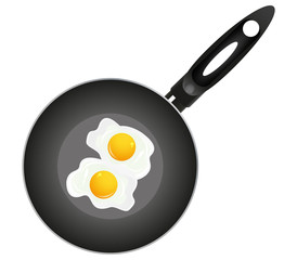 Fried eggs on pan