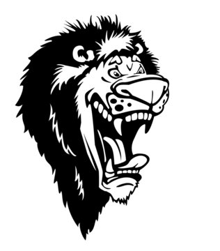 cartoon lion head black and white