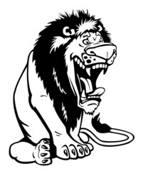 sitting cartoon lion black and white