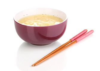 asian noodles in bowl isolated on white