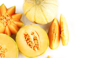 cut melon on white background close-up