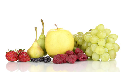 Mix of ripe sweet fruits and berries isolated on white