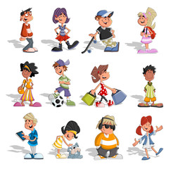 Group cartoon people. Teenagers.