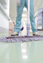 Buffing the floor. cleaner is ready to work.