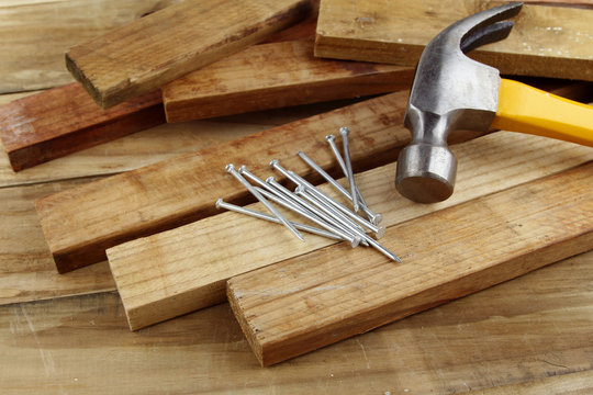 Hammer And Nails On Wood