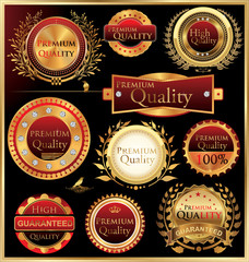 Set of golden quality labels and emblems